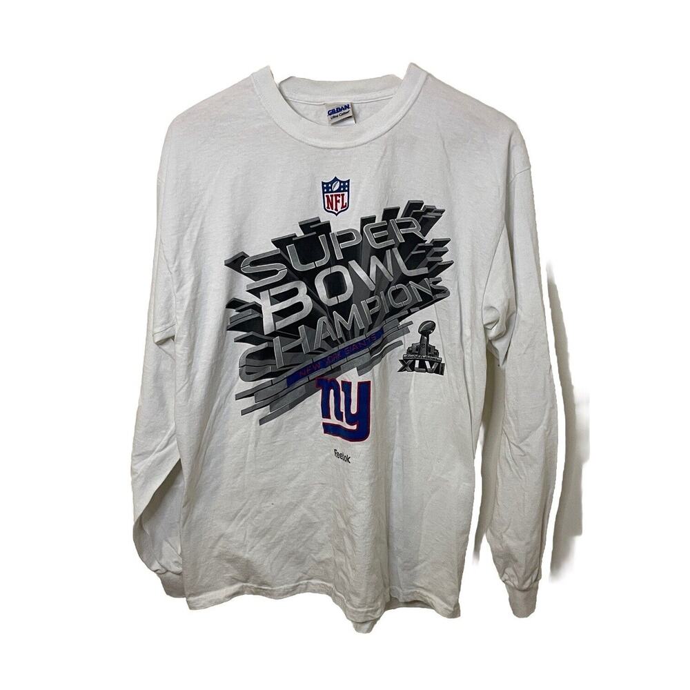 NY Giants 2012 Super Bowl Champions XLVI Long Sleeve White T Shirt Men LRG / MED